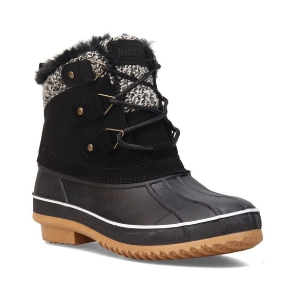 Khombu Black Keri Lace Up Duck Snow Boot Sz 8M Thermolite Waterproof Faux Fur - Picture 7 of 7